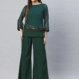 Cottinfab Embellished Top with Palazzos Co-Ord Set-picture-2