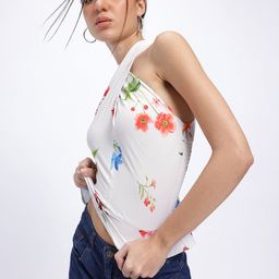glitchez Crossover Game Floral Ruffles Smocked Fitted Crop Top-16