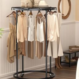 KriShyam Black Round Garment Rack with Wheels-picture-27