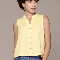 Roadster Embroidered Mandarin Collar Pure Cotton Top-image-80