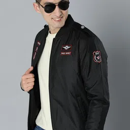 HERE&NOW Men Typography Printed Stand-Collar Sporty Jacket With Shoulder Tabs-picture-15