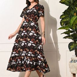 KALINI Floral Print Ruffled A-Line Maxi Dress-image-15