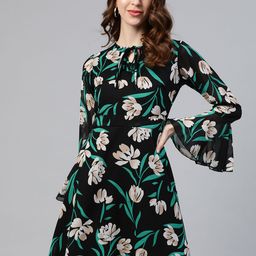 plusS Women Black Floral Printed A-Line Dress-image-41