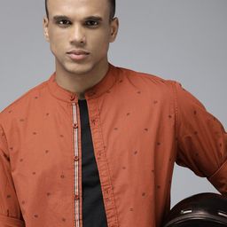 The Roadster Lifestyle Co Men Rust Brown Printed Pure Cotton Casual Shirt-image-37