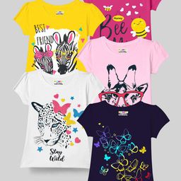 KUCHIPOO Girls Pack Of 5 Printed Puff Sleeves T-shirts-image-70