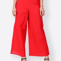 SCORPIUS Women Red Solid Flared Palazzos-7
