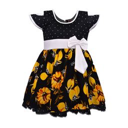 Wish Karo Girls Navy Blue & Yellow Floral Print Fit and Flare Dress-image-76
