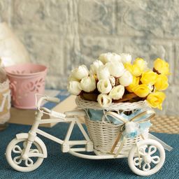 TIED RIBBONS Set of 2 Yellow & White Artificial Flower Bunches With Vase-14