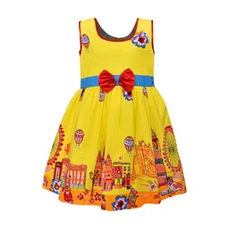 Wish Karo Girls Yellow & Red Printed Fit and Flare Dress-image-85