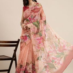 Saree mall Pink Floral Printed Organza Sarees-image-62