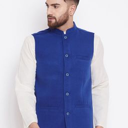 even Men Blue Solid Nehru Jacket-33