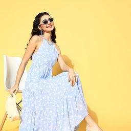 plusS Women Stunning Blue Romantic Florals Dress-picture-47