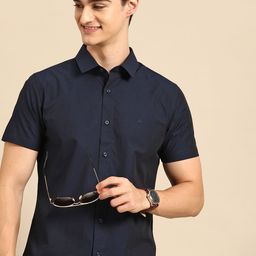 United Colors of Benetton Men Navy Blue Slim Fit Opaque Casual Shirt-image-10