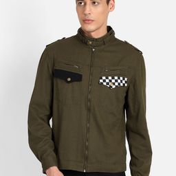 PUNK Men Olive Green Solid Lightweight Tailored Jacket-image-69