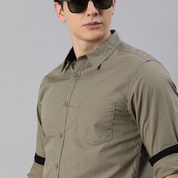 Roadster Men Olive Grey Regular Fit Solid Sustainable Casual Shirt-picture-16