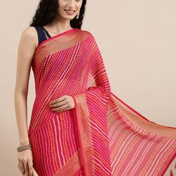 Mitera Pink & White Leheriya Print Celebrity Pure Chiffon Saree-picture-11