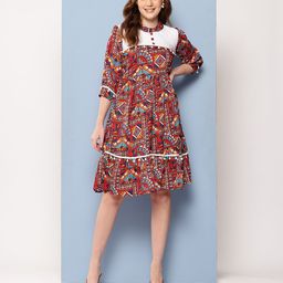 Aarika Abstract Printed A-Line Dress-8