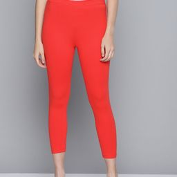 HERE&NOW Women Red Solid Ankle Length Leggings-26