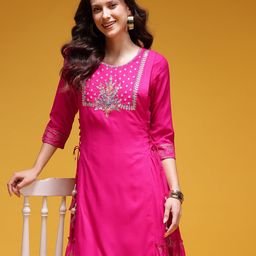 HERE&NOW Lace-Up Printed Layered Midi A-Line Dress-image-22