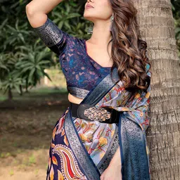DIVASTRI Kalamkari Printed Zari Kanjeevaram Saree-image-32