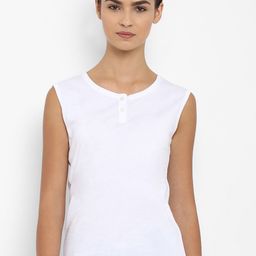 appulse Women White Solid Henley Neck Sleeveless Slim Fit T-shirt-image-100