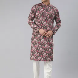 Manthan Men Floral Printed Thread Work Pure Cotton Kurta with Pyjamas-image-48