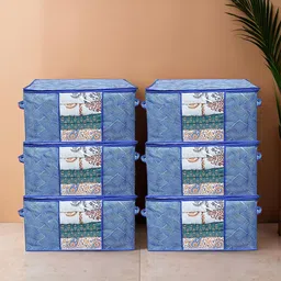 Kuber Industries 6 Pieces Blue Blanket Organisers-58