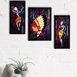 eCraftIndia Set of 3 Pink & Orange Tribal Theme Satin Matt Textured UV Art Painting-26