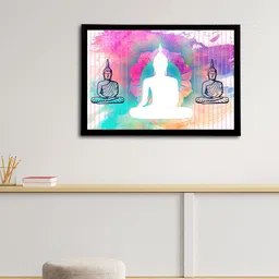 eCraftIndia Multicoloured Meditating Lord Buddha Satin Matt Textured UV Wall Painting-image-93