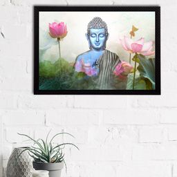 eCraftIndia Blue & White Meditating Lord Buddha Satin Matt Texture UV Art Painting-image-68