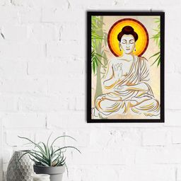 eCraftIndia Beige & Yellow Meditating Lord Buddha Satin Matt Texture Framed UV Wall Art-32
