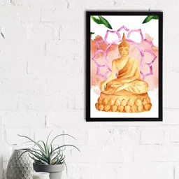 eCraftIndia Yellow & Pink Meditating Lord Buddha Satin Matt Texture UV Wall Art-image-56