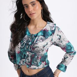 glitchez Printed Ruffled Tie-Up Neck Empire Crop Top-image-48