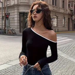 HERE&NOW Women One Shoulder Long Sleeves Top-image-16