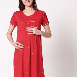 Zeyo Women Red & White Printed Maternity & Feeding Nightdress ZS-FEED-5356-image-56