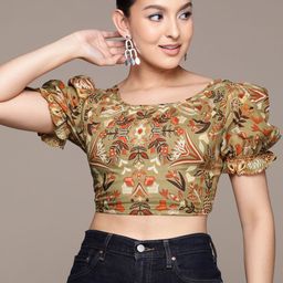 Label Ritu Kumar Floral Print Puff Sleeves Cotton Crop Top-image-23