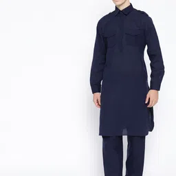 SG LEMAN Men Navy Blue Solid Kurta with Salwar-image-87