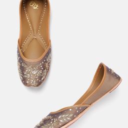House of Pataudi Women Floral Embroidered Leather Mojaris-38