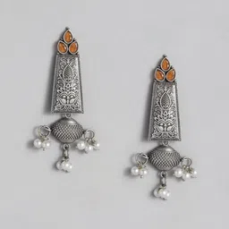 AITIHYA Silver-Plated Stones-Studded & Beaded Teardrop Shaped Oxidised Drop Earrings-15