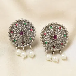 JAYPORE Contemporary Oxidised Drop Earrings-picture-35