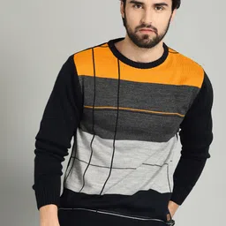 The Roadster Lifestyle Co Men Navy Blue & Charcoal Grey Colourblocked Sweater-image-95