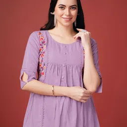 MOJILAA Round Neck Viscose Rayon A-Line Top-image-5