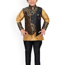 Aj DEZInES Boys Orange & Black Printed Kurta with Pyjamas-image-70