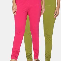 Women Pack of RANI And OLIVE GREEN Churidar Leggings-image-57