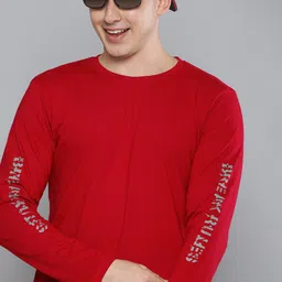 HERE&NOW Men Red & Grey Typography Printed Casual T-shirt-15