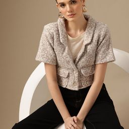 Chemistry Self Design Single-Breasted Woollen Tweed Crop Blazer-picture-46
