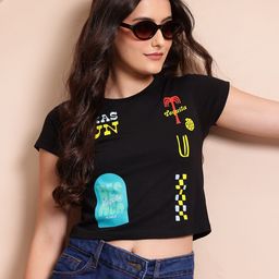 Mast & Harbour Conversational Print Pure Cotton T-shirt-41