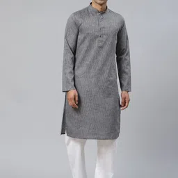Manthan Men Grey & Black Striped Straight Kurta-image-71