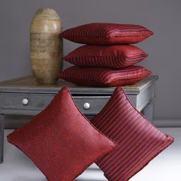 ROMEE Maroon & Navy Blue Set of 5 Striped Square Cushion Covers-16