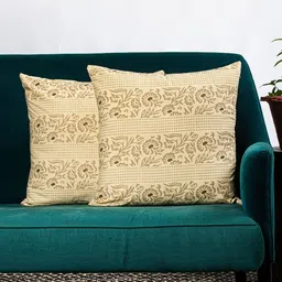 Contrast Living Set Of 2 Beige & Brown Printed Square Cushion Covers-54